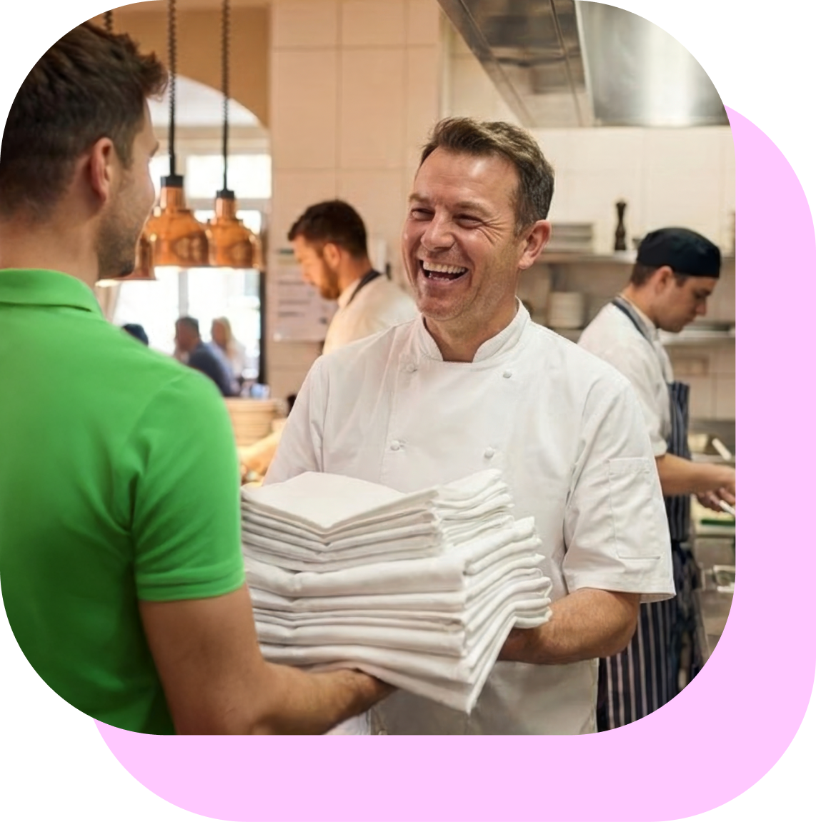 Chef receiving fresh linens